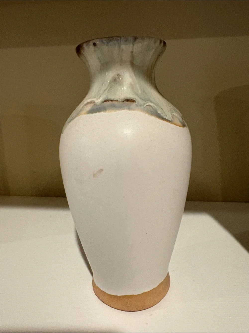 Handcrafted White Ceramic Vase with Glazed Top